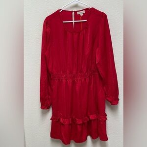 Knox Rose Bold Red Ruffled Women’s Long Sleeve Dress Large Size NWOT